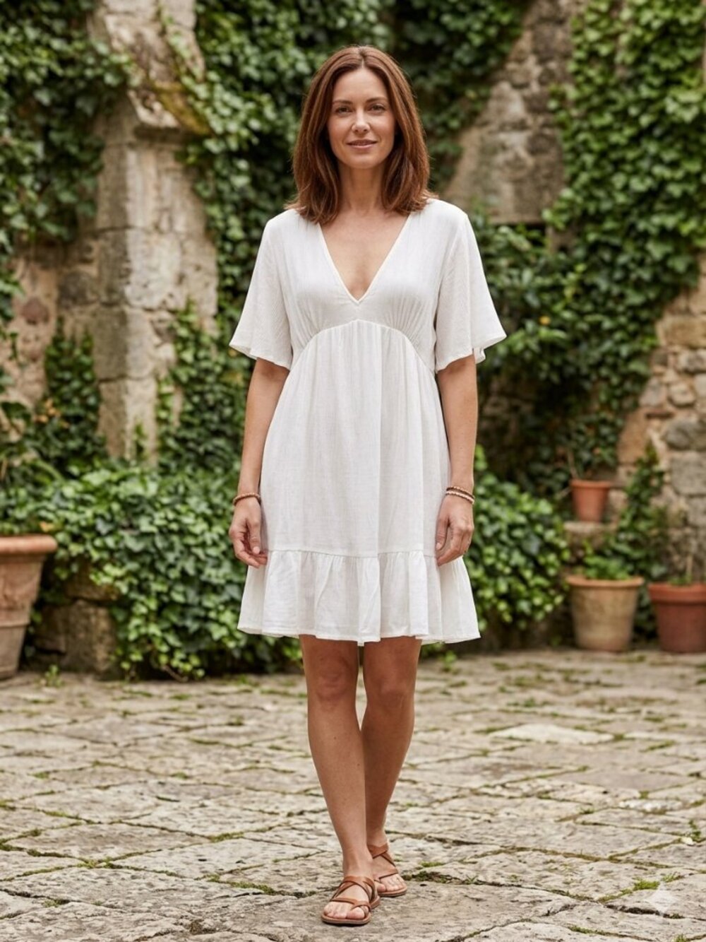 NWT Influence Women's White V-Neck Short Sleeve Dress Size 6